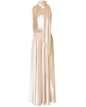 Alberta Ferretti One-Shoulder Velvet Midi Jurk - Naturel