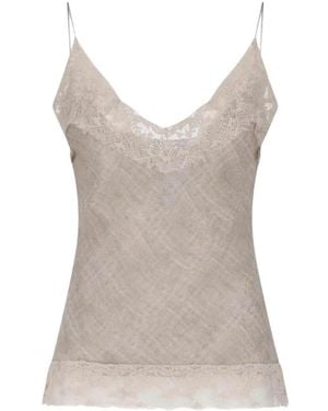 Ermanno Scervino Tops ,Lace-Trim V-Neck Cami Top - Bruin