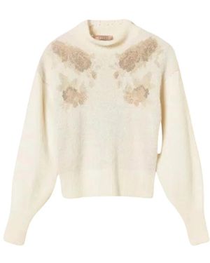 Twinset Truien & Vesten ,Wit ,Jacquard Roses Trui