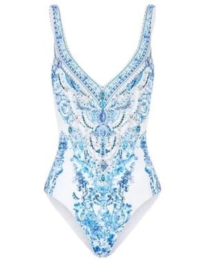 CAMILLA Badmode ,Blauw ,V-Hals Badpak Met V-Rug