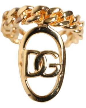 Dolce & Gabbana Statement Oval Dg Logo Chain Ring - Mettallic