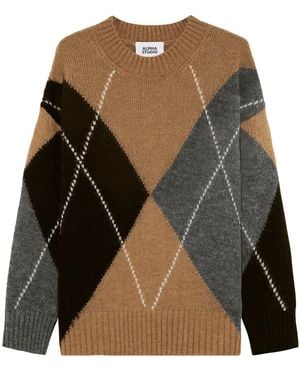 Alpha Studio Rundhals-Strickware - Braun