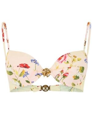 Roberto Cavalli Badmode ,Veelkleurig ,Leer Miami Flowers Print Bikini Top - Metallic