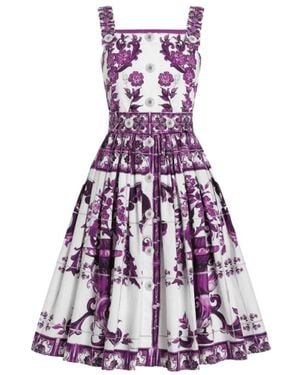 Dolce & Gabbana Weißes Maiolica-Print Midi-Kleid - Lila