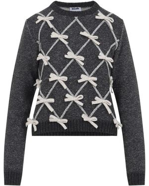Moschino Truien & Vesten ,Veelkleurig ,Wol Fantasia Grigio Bow Sweater - Zwart