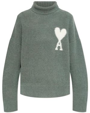 Ami Paris Maglione collo alto con logo - Verde