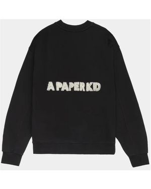 A PAPER KID Hoodies & Sweatvesten ,Zwart ,Katoen Felpa Girocollo Con Logo Ricamato