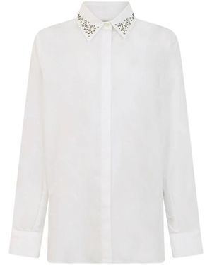 Iceberg Overhemden ,Wit ,Katoen Poplin Blouse Met Kraag Met Strass Steentjes