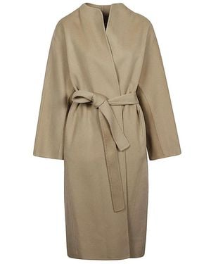Sandbeige Belted Coats - Natural