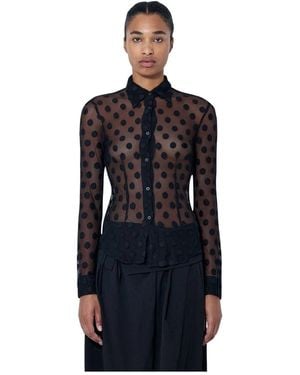 Dries Van Noten Polka-Dot Katoenmix Tule Blouse - Zwart