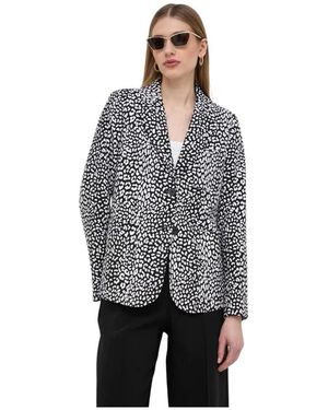 Michael Kors Jassen ,Zwart ,Leer Stretch Crêpe Blazer Met Luipaardprint - Grijs