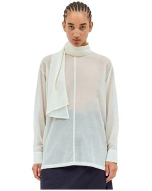 Issey Miyake Overhemden ,Wit ,Wol Wollen Sheer Shirt Met Shawl - Grijs