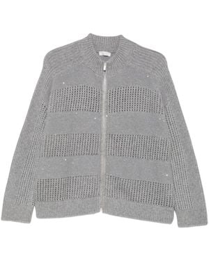 Peserico Truien & Vesten ,Grijs ,Pailletten Open-Knit Sequin Cardigan