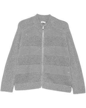 Peserico Truien & Vesten ,Grijs ,Pailletten Open-Knit Sequin Cardigan