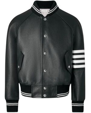 Thom Browne Jassen ,Zwart ,Leer Kalfsleren 4 Bar Bomberjack