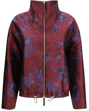 Giorgio Armani Jassen ,Rood ,Polyester Full-Zip Jacquard Jas - Paars