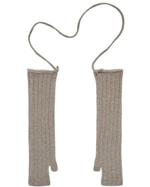 Rus Gerippte Strick-Fingerhandschuhe Mit Abnehmbarer Kordel - Weiß