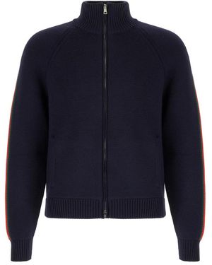 Gucci Woven Stitch Knit Wool Zip Jacket - Blauw