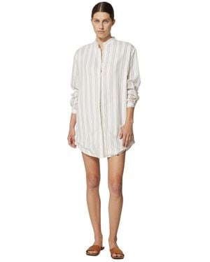 Silvian Heach Oversized Gestreiftes Hemd Mit Koreanischem Kragen - Weiß