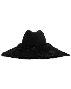 Comme des Garçons Schwarzer Wollfilz Fransenhut
