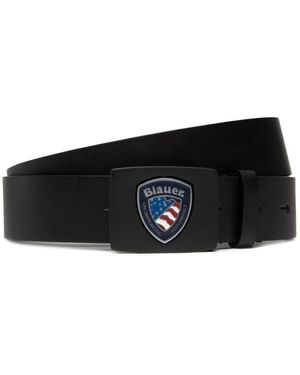 Blauer Schwarzer Ledergürtel Mit Logo-Schnalle