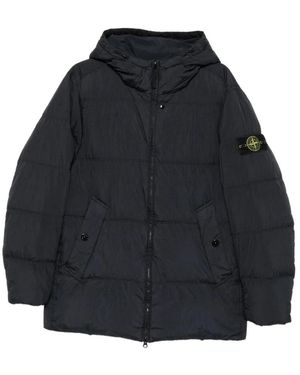 Stone Island Jassen ,Blauw ,Nylon Logo Nylon Blouson Jas - Zwart