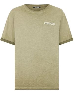 Roberto Cavalli T-Shirt Met Slangenprint Op De Rug - Groen