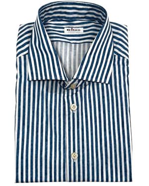 Kiton Overhemden ,Blauw ,Katoen Gestreepte Dress Shirt