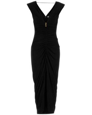 Versace Kleedjes ,Zwart ,Gekreelde Viscose-Jersey Jurk