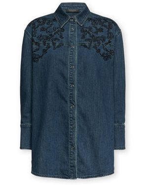 Elena Miro Overhemden ,Blauw ,Katoen Lange Spijkerblouse Met Borduursel