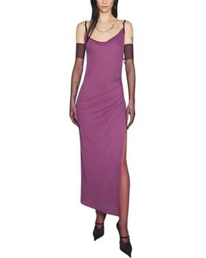 Mugler Donkerpaarse Zijdelingse Split Jurk