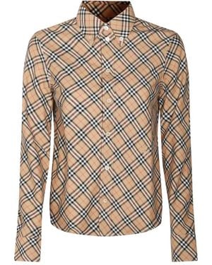 Burberry Geruite Katoenen Overhemd - Bruin
