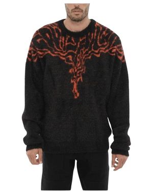 Marcelo Burlon Schwarzer Nylon-Crew-Neck-Pullover Mit Roten Streifen
