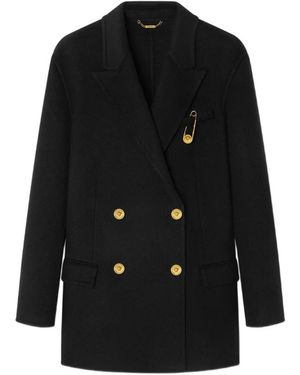 Versace Wollen Double-Breasted Jas Met Kasjmier - Zwart