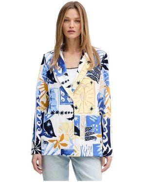 Joseph Ribkoff Seidenstrick-Blazer Mit Tropischem Print Und Figurbetonter Passform - Blau