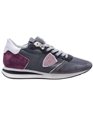 Philippe Model Tropez X Leder- und Textilsneakers mit Ausschnitten und Emblem - Blau