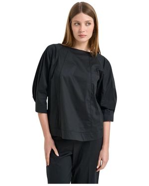 Liviana Conti Overhemden ,Zwart ,Katoen Blouse Met Ronde Hals