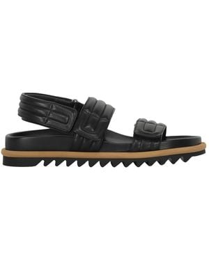 Dries Van Noten Gomma pelle slides cinturino velcro - Nero