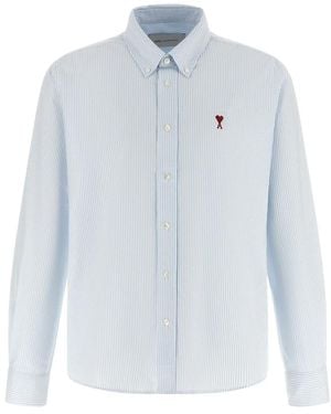Ami Paris Ami De Coeur Gestreepte Katoenen Oxford Overhemd - Blauw