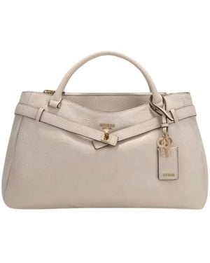 Guess Ella Logo Large Girlfriend Satchel - Natur