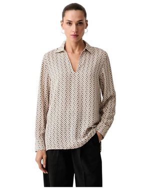 Lacoste Overhemden ,Veelkleurig ,Polyester Regular Fit Popover-Blouse Met Print - Naturel