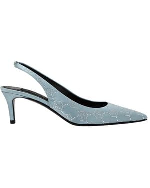Philipp Plein Satin Slingback Low Heels Monogram - Mettallic