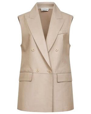 P.A.R.O.S.H. Jassen ,Leer Double-Breasted Vest - Naturel