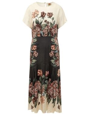 FARM Rio Winter-Blumen-Maxikleid Mit Langen Ärmeln - Mettallic