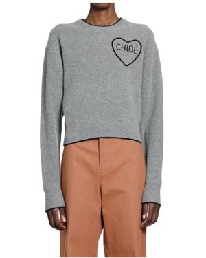 Chloé Round-Neck Knitwear - Grey