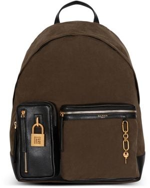 Balmain Tassen ,Bruin ,Nylon Pulse Calfskin And Nylon Backpack