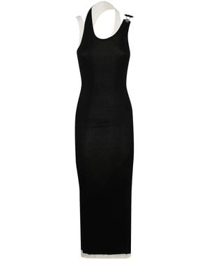 Jean Paul Gaultier Geripptes Baumwollkleid Mit Verdrehtem Doppel-Layer-Design, Ärmellos - Schwarz
