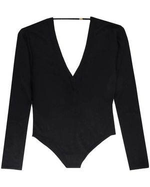 Saint Laurent Tops ,Zwart ,Wol Zwarte T-Shirts En Polos Met V-Hals - Blauw