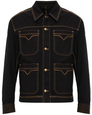 Versace Denim Jacket Met Contrasterende Stiksels - Zwart