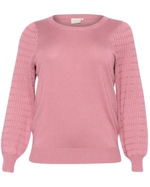 Kaffe Truien & Vesten ,Roze ,Nylon Roze Gebreide Trui Met Pofmouwen